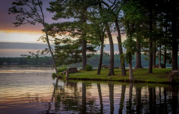 Картинка деревья, озеро, Висконсин, Wisconsin, Lake Delton, озеро Делтон