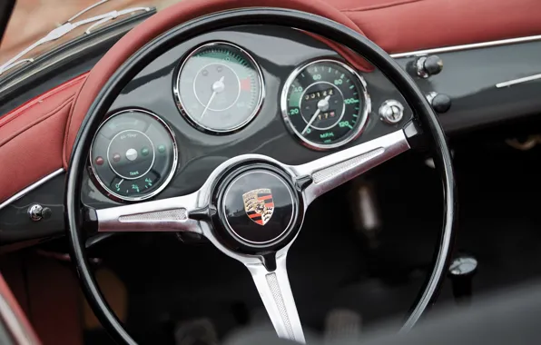 Картинка Porsche, logo, 356, 1961, steering wheel, Porsche 356B 1600 Super Roadster