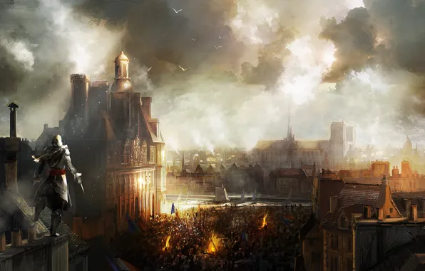 Картинка город, париж, арт, Assassin’s Creed Unity