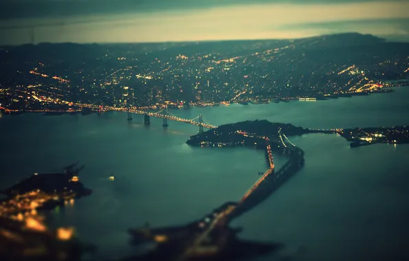 Картинка мост, lights, фонари, Калифорния, залив, Сан-Франциско, USA, США