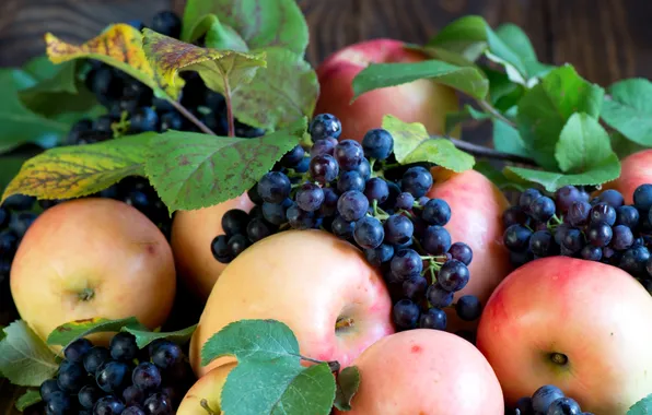 Картинка осень, яблоки, виноград
