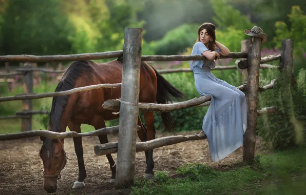Картинка взгляд, девушка, природа, лошадь, платье, Бармина Анастасия