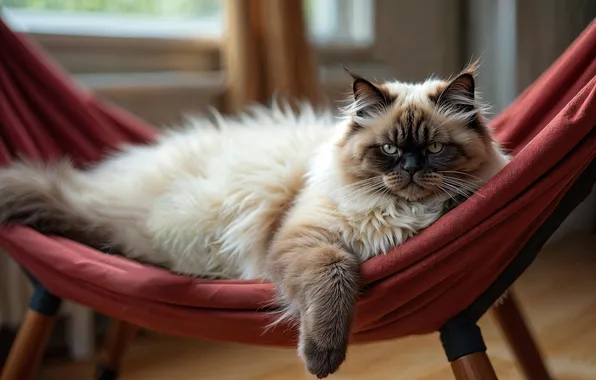 Кошка, кот, взгляд, поза, комната, отдых, кресло, окно