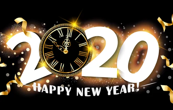 Картинка стрелки, Новый год, циферблат, тёмный фон, 2020