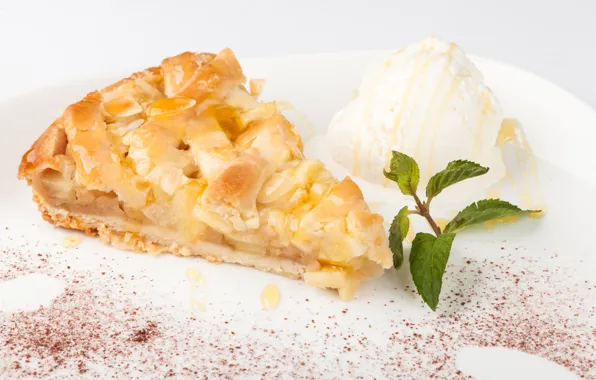 Тарелка, мороженое, пирожное, cake, мята, dessert, Ice cream