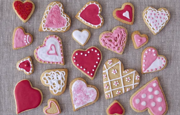Праздник, печенье, сердечки, выпечка, hearts, valentines, глазурь, cookies