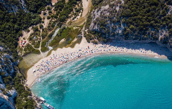 Море, Италия, Italy, голубая вода, Sardinia, Сардиния, Cala Luna beach, вид с высоты птичьего полета