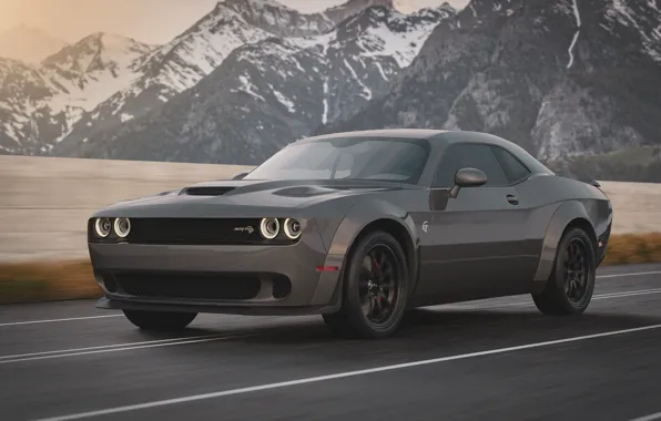 Горы, Машина, Серый, Dodge, Challenger, Car, Render, Рендеринг