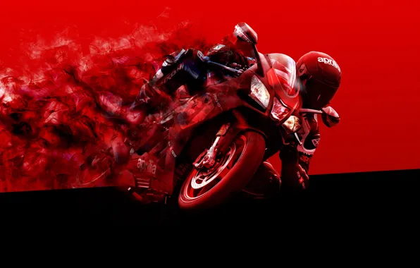 Картинка red, black, moto, Aprilia, bike, smoke, racer, motocycle