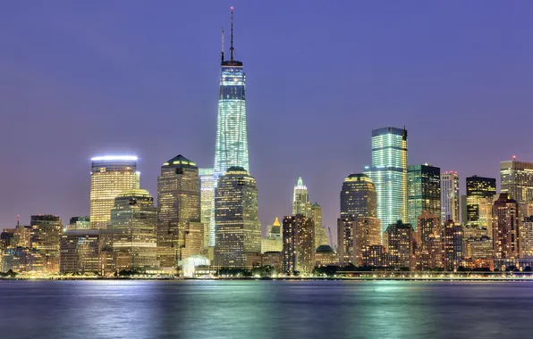 Картинка ночь, город, Нью-Йорк, USA, США, NYC, New York City, панорамма