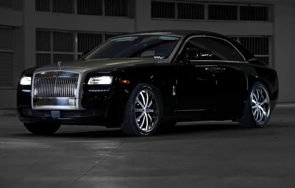 Чёрный, Rolls-Royce, Ghost, black, ролс ройс, гост