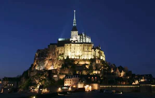 Lights, night, france, mont saint michel