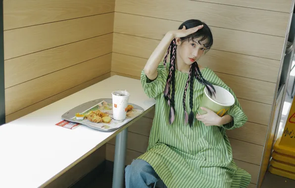 Beautiful, Asian, Model, Table, Denim, Woman, Cute, Jeans