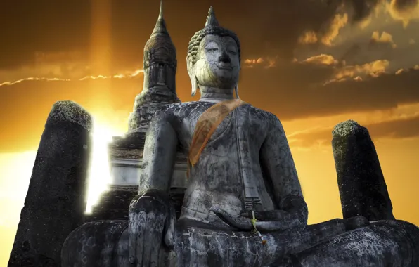 Небо, храм, Тайланд, Thailand, Будда, Sukhothai, Сукхотаи, Buddha