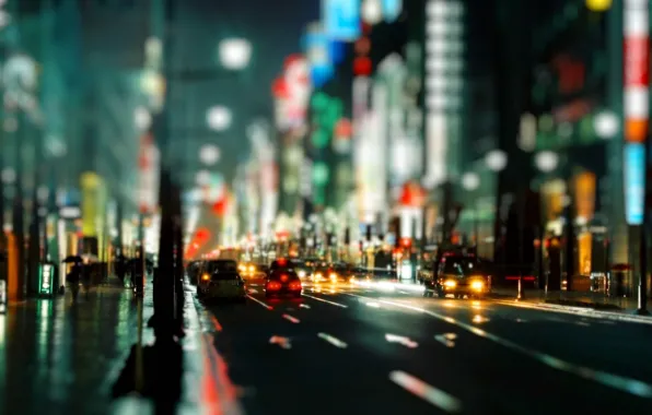 Картинка ночь, огни, улица, фокус