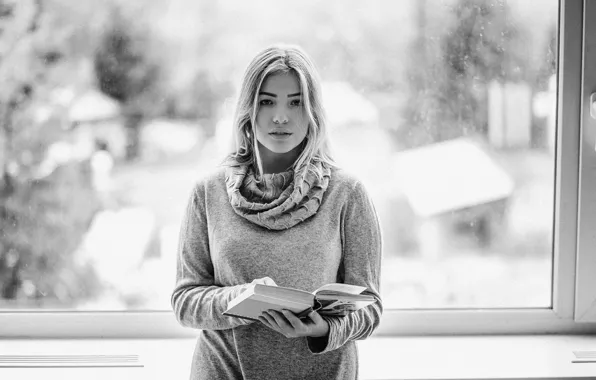 Картинка лицо, модель, волосы, окно, книга, красотка