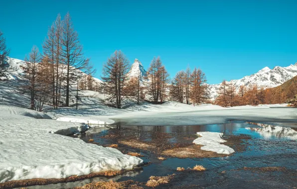 Зима, природа, озеро, Lake Grindji