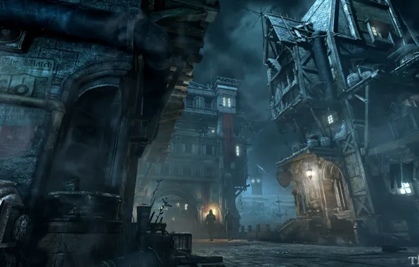 Ночь, город, здания, фонарь, Thief Screenshots