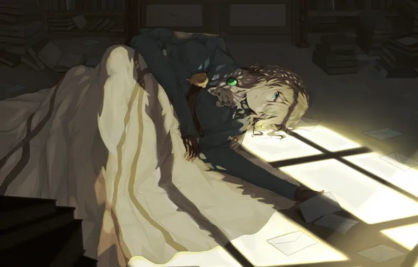 Девушка, арт, лежит, Violet Evergarden