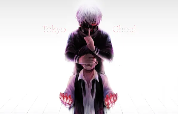 Картинка фон, кровь, маска, слезы, парень, жест, anime, art