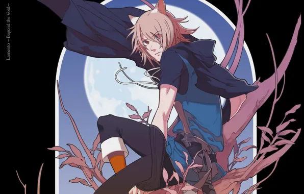 Дерево, луна, демон, кинжал, плащ, ушки, visual novel, lamento
