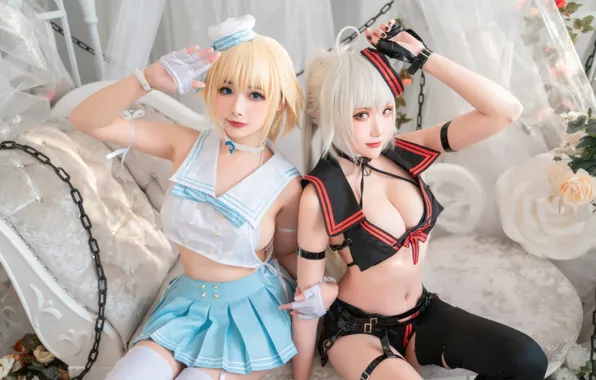 Картинка women, Momoko Aoi, GuaXiJiang, two women, Asian, sitting, model, cosplay