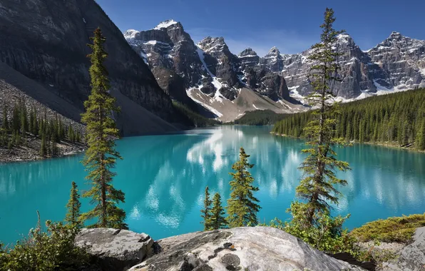 Картинка снег, горы, природа, озеро, Канада