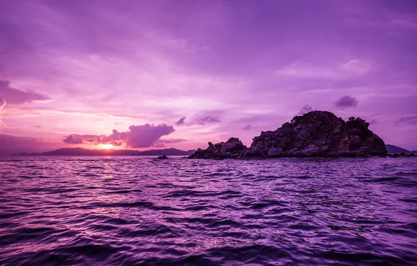 Картинка острова, закат, океан, British Virgin Islands, Pelican Island
