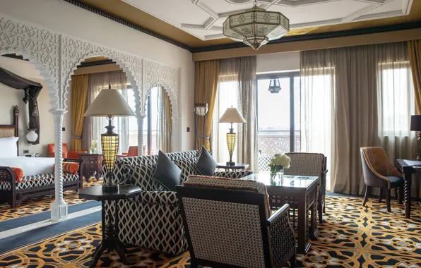 Дизайн, интерьер, спальня, гостиная, восточный стиль, Jjumeirah al Qasr, Джумейра аль-Каср, полулюкс