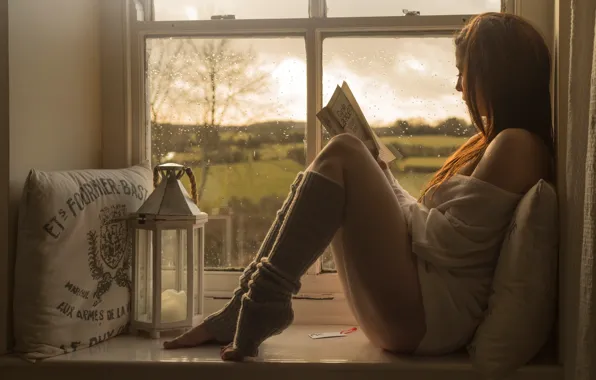 Картинка девушка, окно, книга, Relax, чтение