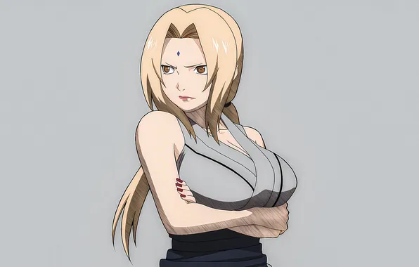 Грудь, девушка, аниме, наруто, серый фон, naruto, anime, высокое качество
