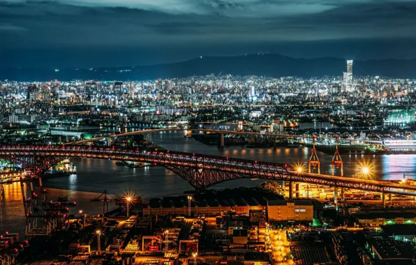 Ночь, город, огни, панорама