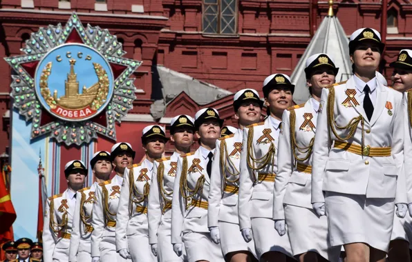 Девушки, праздник, день победы, парад, красная площадь, России, военного, обороны