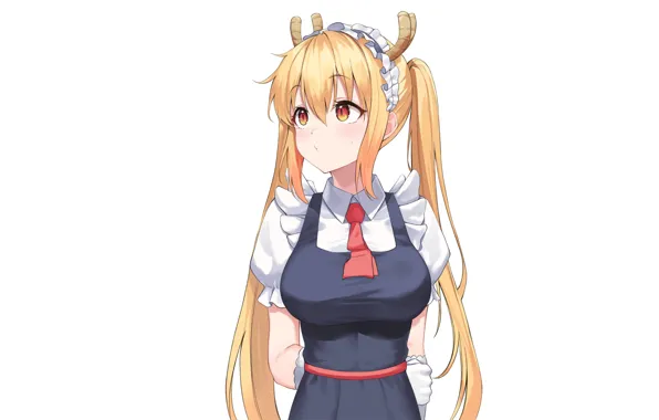 Kawaii, Anime, pretty, dragon, blonde, cute, maid, shy