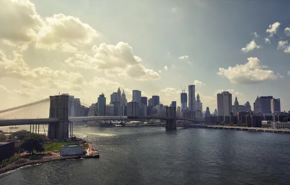 Мост, город, небоскребы, USA, америка, сша, New York City, нью йорк
