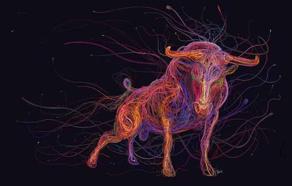 Картинка абстракция, цвет, фигура, рога, бык
