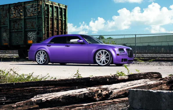 Картинка wheels, 300, tuning, Chrysler, purple, side, vossen