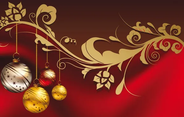 Шары, Новый Год, golden, Christmas, balls, New Year, decoration, Happy