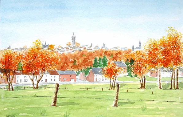 Картинка рисунок, акварель, Бельгия, Монс