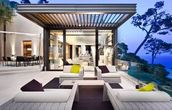 Картинка город, вилла, вечер, терраса