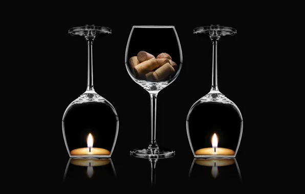 Macro, candles, decoration, wine cups