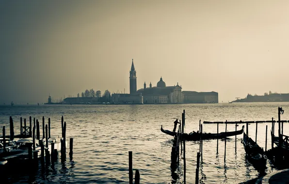 Картинка закат, лодка, Италия, церковь, Венеция, канал, гондола, Сан-Джорджо Маджоре
