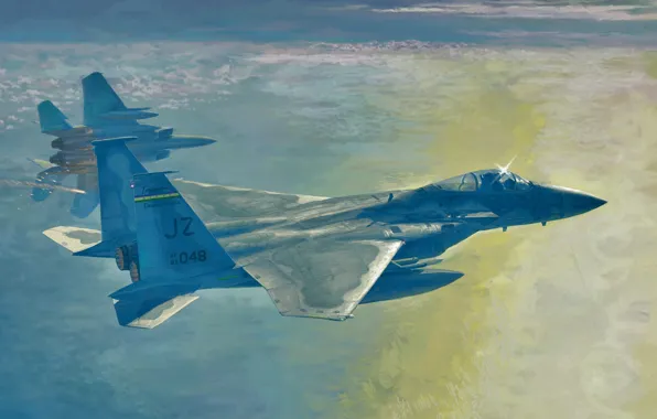 Картинка f15 strike eagle, war, art, airplane, aviation, jet