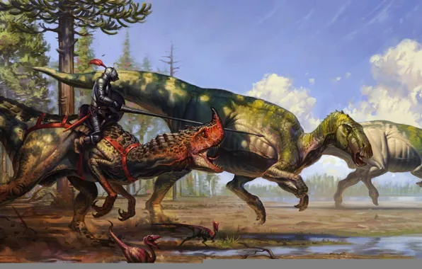 Рисунок, динозавры, рыцарь, fantasy knights