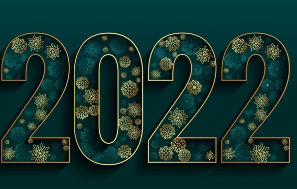 Рождество, цифры, Новый год, зелёный фон, 2022