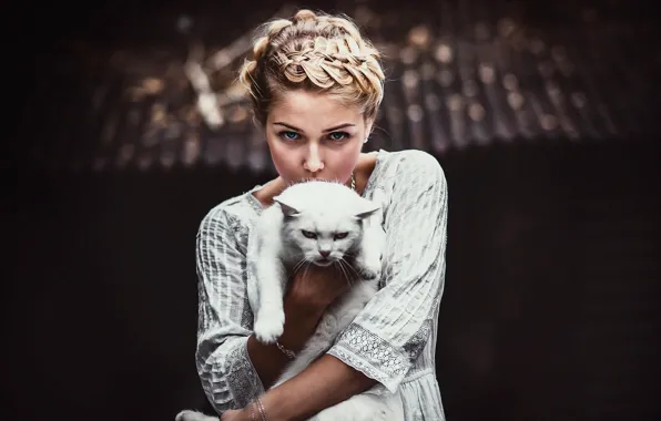 Картинка кот, взгляд, девушка, Anton Nozdrevatyh