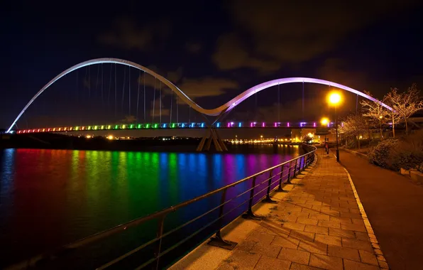Картинка мост, река, ноччь