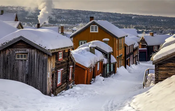 Зима, деревня, Норвегия