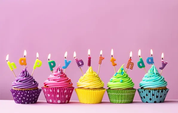 Свечи, colorful, торт, cake, Happy Birthday, cupcake, кекс, celebration