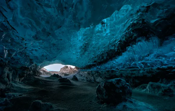 Картинка лед, камни, пещера, Исландия